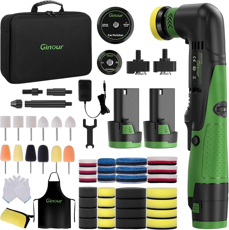 Ginour Store Cordless Mini Buffer Polisher for Car Detailing, 12V Mini Car Polisher Kit with 1"&1.2" Backing Plate,2X 2.0Ah Batteries and Accessories, RO/DA 6 Speeds for Polishing, Waxing, and Cleaning - Image 1